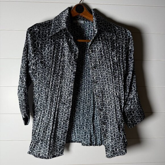 Laura Max Petite Medium Black & White Links Blouse 3/4 Sleeve- AMAZING BUTTONS - Picture 1 of 6